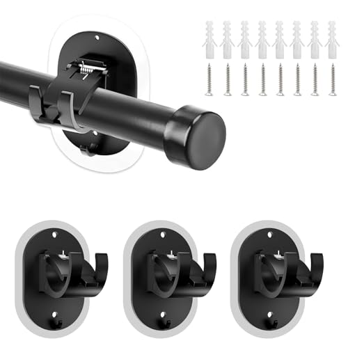 HERKINDNESS Halterung Gardinenstange, 4 Stück Gardinenhaken Selbstklebend, Selbstklebende Vorhangstange Halterung, Gardinenstange Halter mit Schrauben Expansionsrohr, für Küche Badezimmer von HERKINDNESS