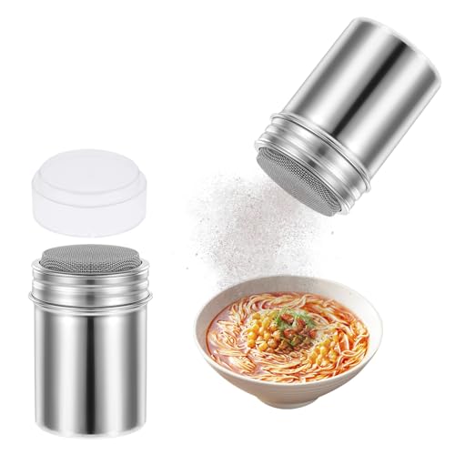 HERKINDNESS 2 Stück Mehlstreuer, Edelstahl 304 Kakaostreuer, Mehlstreuer mit Deckel, Silberfarben, zum Backen und Kochen Geeignet von HERKINDNESS
