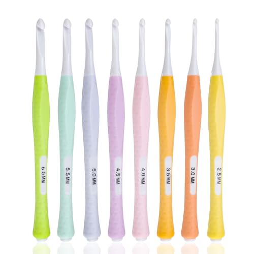 HERKINDNESS 8 Stück 2,5 mm–6,0 mm Häkelnadel-Set, Ergonomische Häkelnadel, Häkelnadeln Kieselgel, Angenehm zu Halten für Strickprojekte für Anfänger und zum Selbermachen von Stofftieren von HERKINDNESS