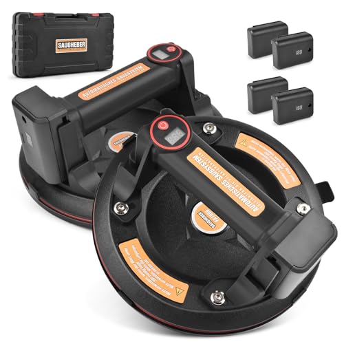 2Pack Elektrischer Saugnapf 4x Akku Starker Tragkraft 300kg 8 Zoll Automatischer Nachsaugung mit Digitalanzeige Heavy Duty Vakuum Akkusauger Transport von Fliesen Glas Platten Laminat Marmor von HERLLD
