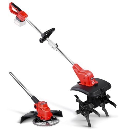 Akku Bodenhacke Kompatibel mit Makita 18V Batterie, 2-IN-1 800W und 980W AKKu Gartenfräse und Rasentrimmer mit 5 Klingentypen und Unkrautbürste, Motorhacke Akku von HERLLD