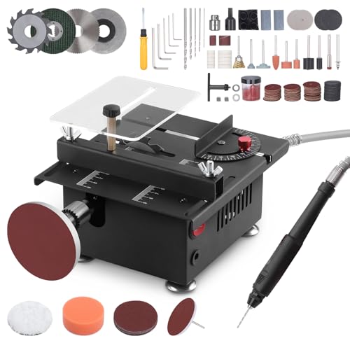 Mini Tischkreissäge 100W, Multifunktionale Tragbare Mini Kreissäge mit 4 Klingen, 7 Einstellbarer Geschwindigkeit, 0,1-16mm Sägeblatt Sägeblatthöhe, Kreissäge für Handwerk,DIY,handgefertigtes Holz von HERLLD