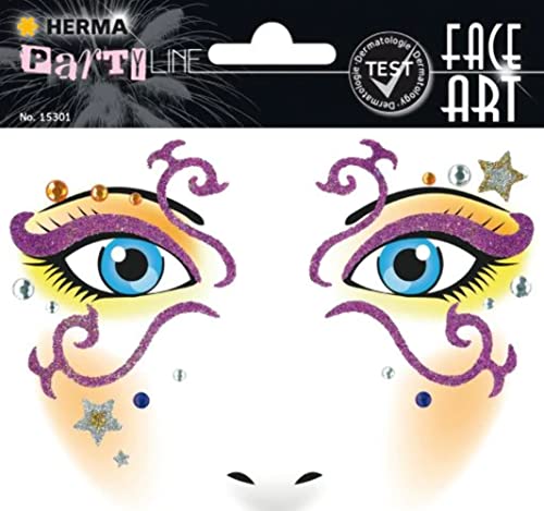 HERMA 15301 Face Art Sticker Sterne, dermatologisch getestet, ablösbare Glitzer Gesicht Aufkleber, temporäre Tattoos für Karneval Fasching Halloween Festival Kinder Geburtstag, lila violett von HERMA