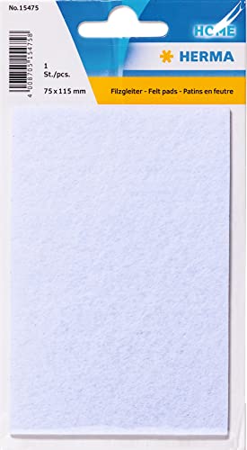 HERMA 15475 Filzgleiter Selbstklebend Weiß Rechteckig, 75 x 115 mm, ablösbar, Möbelgleiter für Stühle Möbel, Bodengleiter aus Filz für Laminat Parkett Hartholzböden von HERMA