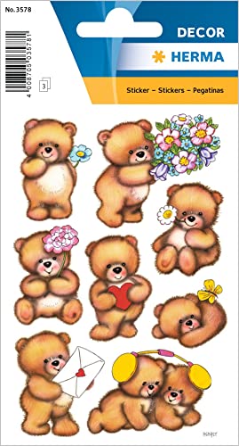 HERMA 3578 Aufkleber Teddybär klein groß, 24 Stück, Tiere Sticker mit süßen Teddy Bären Motiv, Kinder Etiketten für Fotoalbum Tagebuch Poesiealbum Scrapbooking Geburtstag Dekoration Briefe DIY Basteln von HERMA