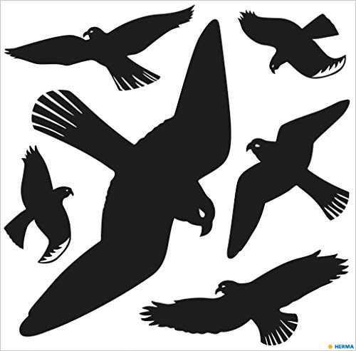HERMA 5999 Warnvögel Vogel Aufkleber Set für Fensterscheiben groß, 30 Stück, 30 x 30 cm, selbstklebend, ablösbar und wiederverwendbar, Vogelschutz für Fenster aus wetterfester Hart-Folie, schwarz von HERMA