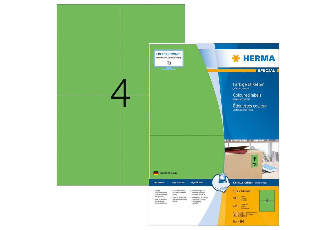 HERMA Handkehrmaschine HERMA Etiketten A4 grün 105x148 mm Papier matt 400 St. von HERMA
