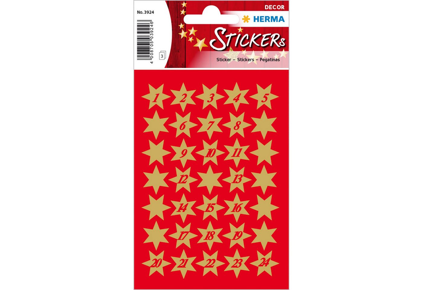 HERMA Sticker Herma Sticker DECOR Weihnachten Adventskalenderzahlen gold 3 Bl von HERMA