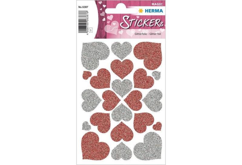 HERMA Sticker Herma Sticker MAGIC Love Herzen rot und silber glittery 1 Bl von HERMA