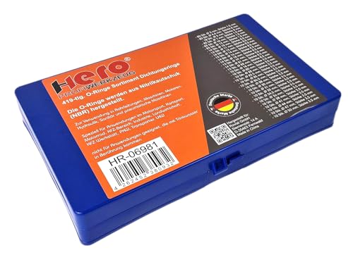 HERO Dichtungsringe 419 Stück O-Ringe O-Ring Sortiment Dichtungsring Dichtring Gummiringe Dichtungsset Flachdichtung Gummi Ringe Säure Hitze und Ölbeständig für Schläuche Sanitär Wasserhähne 32 Größen von HERO PROFIWERKZEUG