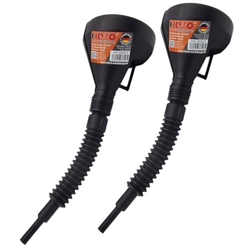 HERO Kunststoff Trichter Einfülltrichter 2 Stück Kraftstofftrichter Benzintrichter Tanktrichter Öltrichter mit 26cm flexiblem Schlauch + Sieb Benzin Diesel Öl Kraftstoff Abfülltrichter Auto KFZ von HERO PROFIWERKZEUG