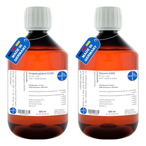 HERRLAN® Glycerin 99,9% + Propylenglykol 99,9% – 2 x 500 ml Set in höchster Pharmaqualität - Für Cremes, Lotionen, Gels & Balsam - Made in Germany HERRLAN® Glycerin 99,9% + Propylenglykol 99,9% – 2 x 500 ml Set in höchster Pharmaqualität - Für Cremes, Lotionen, Gels & Balsam - Made in Germany von HERRLAN PSM