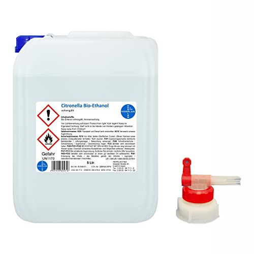 Citronella Alkohol I Kamin-Ethanol I vollvergällt I 5 Liter I reinst, wasserfrei I inkl. 1 x AGH I HERRLAN-Qualität I Made in Germany von HERRLAN PSM