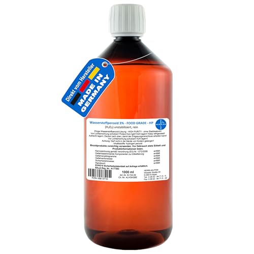 Wasserstoffperoxid 3% FOOD GRADE I 1 Liter I FREI VON PHOSPHORSÄURE, unstabilisiert I Pharmazentralnummer-16613710 I MHD 12 Wochen I Herrlan I Made in Germany von HERRLAN PSM