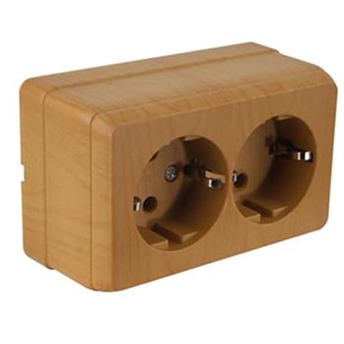 Bron Doppelsteckdose Aufputz IP20 in Eiche Holz Optik – 2-fach Steckdose für den Innenbereich – Hochwertige Elektroinstallation mit einfacher Montage von HERRY24 Your Project Partner