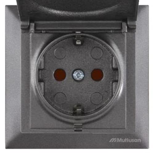 Mutlusan CANDELA Set: Steckdose mit Deckel/Abdeckung/Klappdeckel und Rahmen - Unterputz, Einbau, Wandeinbau - Anthrazit, Grau, Dunkelgrau, Dunkel von HERRY24 Your Project Partner