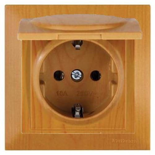 Mutlusan CANDELA Set: Steckdose mit Deckel/Klappdeckel und Rahmen - Unterputz, Einbau, Wandeinbau - Eiche/Holz von HERRY24 Your Project Partner