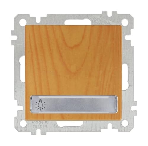 Mutlusan Candela - Taster/Stromstoßschalter/Lichttaster mit Licht Symbol und Namensschild · Eiche/Holz/Hell · Unterputz/UP/Einbau/Wandeinbau von HERRY24 Your Project Partner