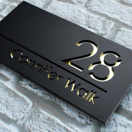 Individuelles Schild Mit Hausnummern For Draußen, Personalisiertes Hausnummernschild, Moderne 3D-Hausnummer Aus Acryl, 3D-Hausnummer For Draußen, Acrylschild Mit Familienstraße, Adresse Und Logo(Black von HERSTL