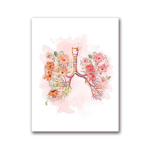 HERW Leinwand Bilder Lungen Und Rosa Blumendruck Bronchi Aquarell Medizinische Bilder Wandkunst Leinwand Malerei Medizin Arztpraxis Dekor von HERW