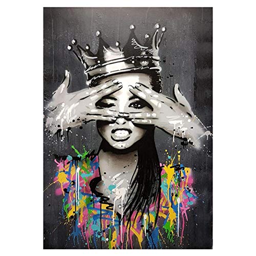 Leinwand-Kunstdruck Abstrakte Graffiti-Kunst Mädchen Mit Krone Leinwand Poster Und Drucke Street Art Frau Porträt Gemälde Wandbilder Home Home Decoration 20X28 Zoll von HERW