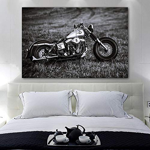 Leinwandbild Lokomotive Motorrad Retro Dekor Vintage Bilder Für Home Design Schwarz-Weiß Leinwand Gemälde Wandplakate Und Druck Home Decoration 20X28 Zoll von HERW