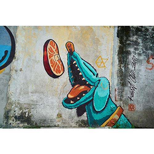 HERWS Leinwand Bilder Hund Sprang Auf, Um EIN Stück Fleisch Leinwand Graffiti Druckt Street Pop Wandkunst Bild Für Wohnzimmer Zu Essen von HERWS