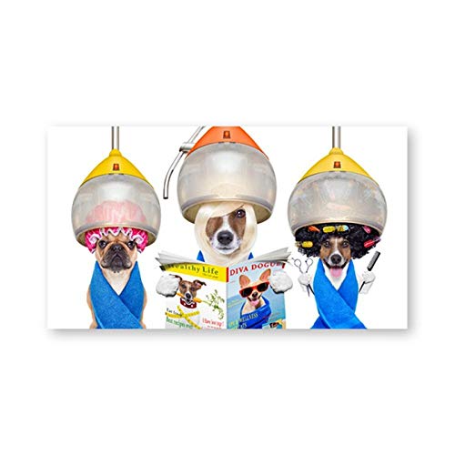 HERWS Leinwandbild Hundefriseur Friseur Druck Unter Trockenhaube Lustiges Poster Hund Lesemagazin Leinwand Barbershop Wandkunst Dekor von HERWS