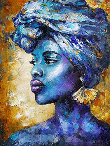 Leinwand-Kunstdruck Gedrucktes Porträt Leinwandbild Blue Lady Africa Leinwanddrucke Wandkunst Gemälde Bilder Kunst Wohnzimmer Home No Frame von HERWS