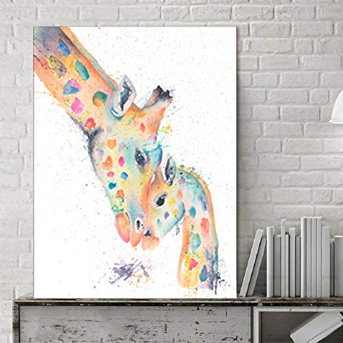 Leinwandbild Bunte Aquarell Giraffe Leinwand Poster Wandkunst Tierbilder Drucke Poster Drucke Für Kinderzimmer Nach Hause Wohnzimmer Schlafzimmer Küche Dekoration von HERWS