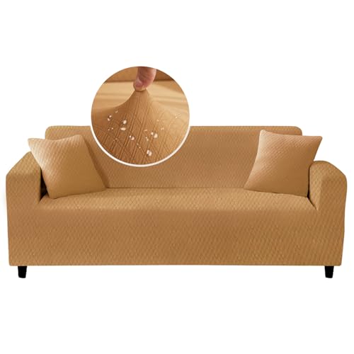 HERZLG LIFE Sofabezug für 1-Sitzer mit Armlehnen, elastisch, wasserdicht, strapazierfähig, kratzfest, rutschfest, Sofaschoner Kamel von HERZLG LIFE