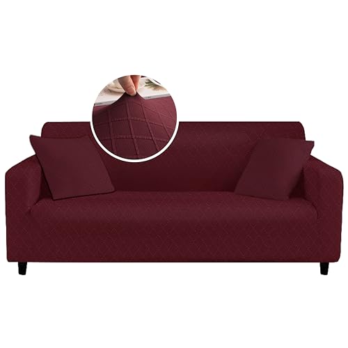 HERZLG LIFE Sofa überzug 3 Sitzer Sofabezug mit Armlehnen, Stretch Sofa überwurfdecke, Modern waschbar Sofabezug Kratzfest wasserfest Couch überzug Sofa Cover-Weinrot von HERZLG LIFE