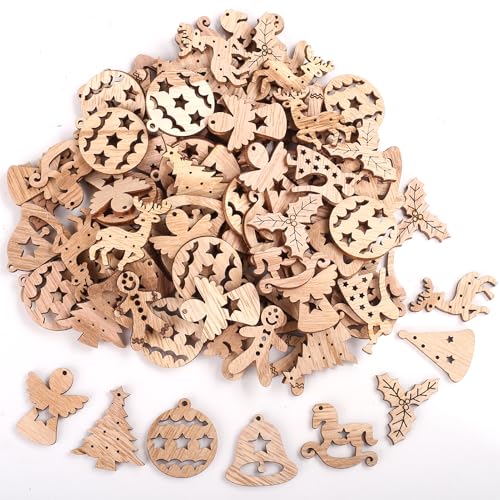 HERZNONE 200pcs Streudeko Weihnachtsdeko mini Holzscheiben f.Weihnachten (dunkel-A) von HERZONE