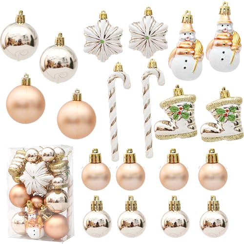 HERZONE 20pcs weihnachtsanhänger Weihnachtsbaumschmuck weihnachtskugeln, zuckerstangen,Sterne,schneemann und Weihnachtsstiefel für Weihnachtsbaum (B-Champagner) von HERZONE