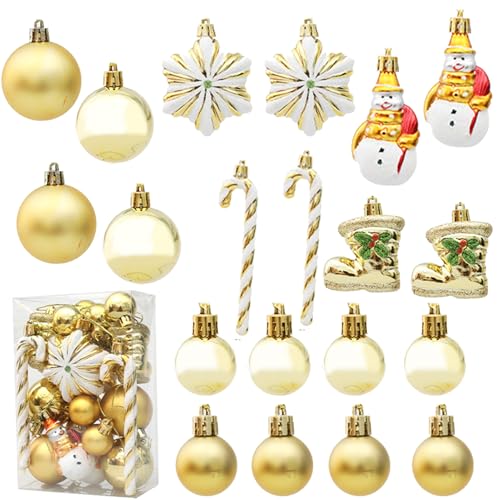 HERZONE 20pcs weihnachtsanhänger Weihnachtsbaumschmuck weihnachtskugeln, zuckerstangen,Sterne,schneemann und Weihnachtsstiefel für Weihnachtsbaum (B-Gold) von HERZONE