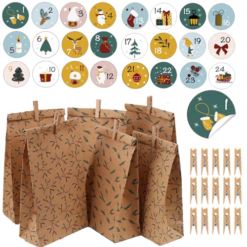 HERZONE Adventskalender zum Befüllen 24 Adventskalender Schachteln Schöner Geschenkbeutel Weihnachtsmotive Adventskalender Boxen (Red Green 2 type) von HERZONE