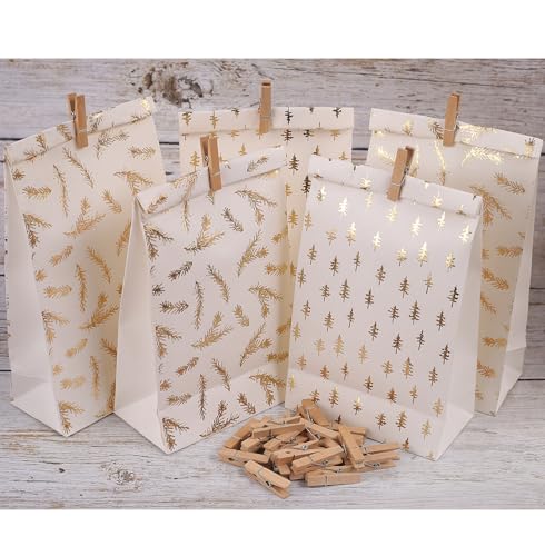 HERZONE Adventskalender zum Befüllen 24 Adventskalender Schachteln Schöner Geschenkbeutel Weihnachtsmotive Adventskalender Boxen (gold white 2type) von HERZONE