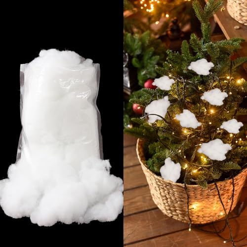 HERZONE Kunstschnee Dekoschnee Weihnachten künstliche schneedecke Flauschig Schnee Faser Füllwatte Schnee bastel schneewatte Gefälscht Indoor Schnee für Weihnachtsbaum Füllmaterial (100 Gramm) von HERZONE