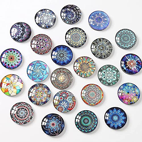 HERZWILD 24PCS Kühlschrankmagnete Büromagnete - Dekorative Glascabochons Glasmagnete mit Mandala Muster 3D Magnete für Kühlschrank, Magnettafel, Whiteboard, Pinnwand etc von HERZWILD