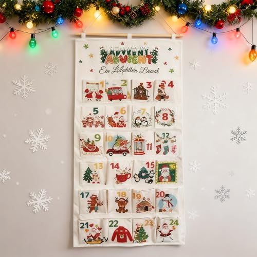 HERZWILD Adventskalender aus Stoff zum Befüllen Stoffbeutel zum selber Dekorieren - Geschenksäckchen - wiederverwendbarer Wandteppich Set (bunt-B) von HERZWILD