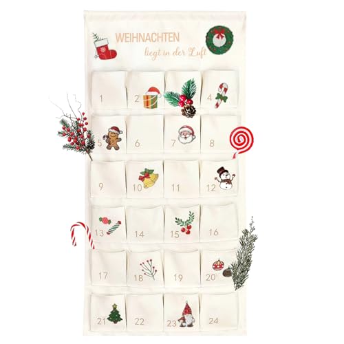 HERZWILD Adventskalender aus Stoff zum Befüllen Stoffbeutel zum selber Dekorieren - Geschenksäckchen - wiederverwendbarer Wandteppich Set (bunt-C) von HERZWILD