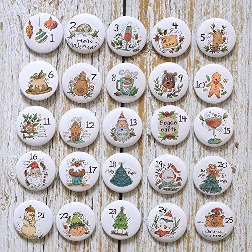 HERZWILD adventskalender zahlen buttons nummer anstecker nadeln weihnachtskalender selber basteln f. Jutesäckchen (vintage) von HERZWILD