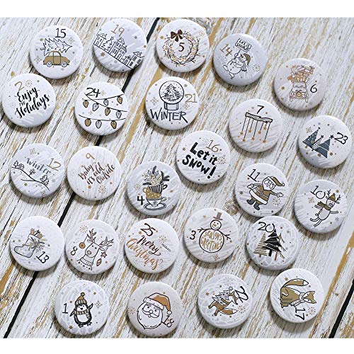 HERZWILD adventskalender zahlen buttons nummer anstecker nadeln weihnachtskalender selber basteln f. Jutesäckchen (weiss) von HERZWILD