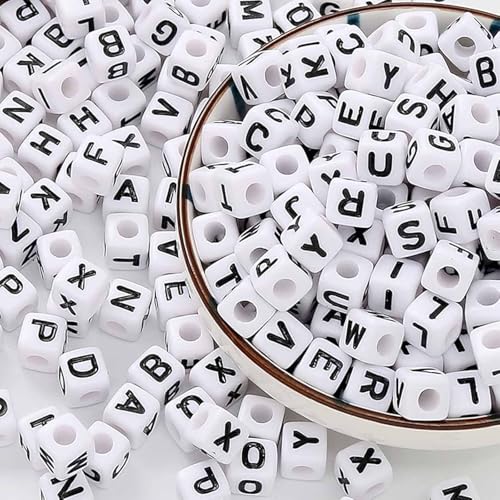 HERZWILD 8mm buchstabenperlen zum auffädeln ca.400pcs buchstaben perlen viereckig bastelnperlen Buchstaben A-Z perlen für Schmuck Basteln (black-white 8x8mm) von HERZWILD