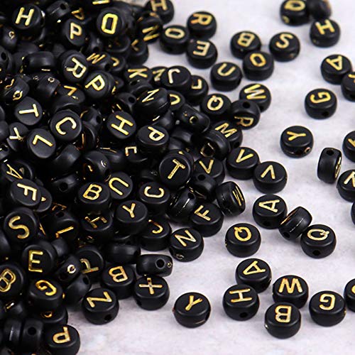 HERZWILD rund buchstabenperlen zum auffädeln 1000pcs gold buchstaben perlen bastelnperlen Buchstaben A-Z perlen für Schmuck Basteln (47 gold schwarz perlen) von HERZWILD