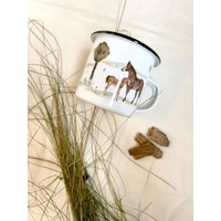 Emaille Tasse Pferde | Becher Kinderbecher Pferd Pony Reiten Reiterin Aquarell Wasserfarbe || Herz & Papier von HERZundPAPIER