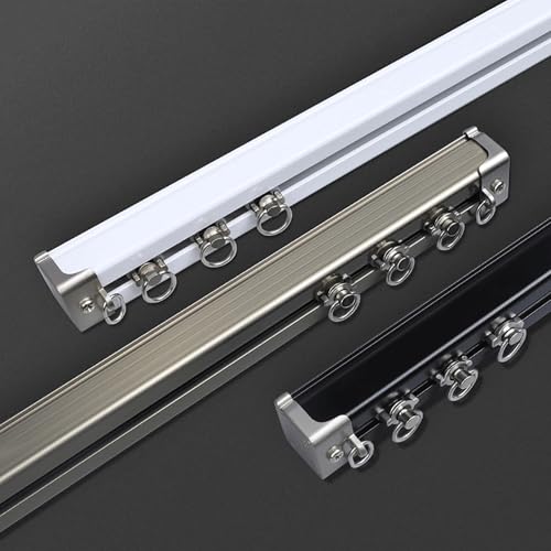 1-6m Decken-Vorhangschiene Gardinenschiene mit stummen Rollen Vorhangschiene 1-läufig Aluminium for Vorhänge Fenster Balkon Büros Hotels Kliniken Komplettset mit Zubehör(Black,5.5m(18ft)) von HESHEQ