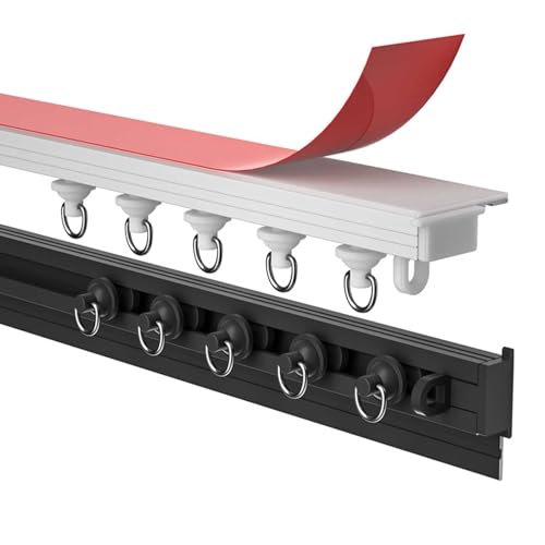 Selbstklebende Decken- Und Wandvorhangschiene 1-läufige Vorhangschiene Aluminium Vorhangschiene Schiebevorhangschienensystem, for Fenster Dusch Vorhänge Raumteiler(Black,300cm(9.8ft)) von HESHEQ