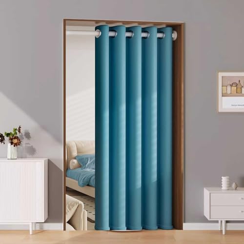 Verdickter Türvorhang Verdunkelungsvorhang Vorhang Blickdicht Thermo Gardinen mit Ösen Vorhänge Schlafzimmer Vorhang Kälteschutz Türvorhänge zum Schutz der Privatsphäre(Blue,200x190cm(79x75in)) von HESHEQ