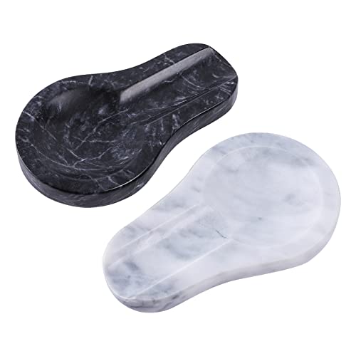 HESHIBI Löffelablage, 2 Packungen Marmor-Löffelablage für Küchenherd, Arbeitsplatte, Marmor-Utensilienhalter, perfekt für Spatel, Schöpflöffel, Gabel (weiß und schwarz) von HESHIBI